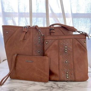 Montana West 3PCs Aztec Studded Set Tote/Crossbody/Wallet Concealed Carry